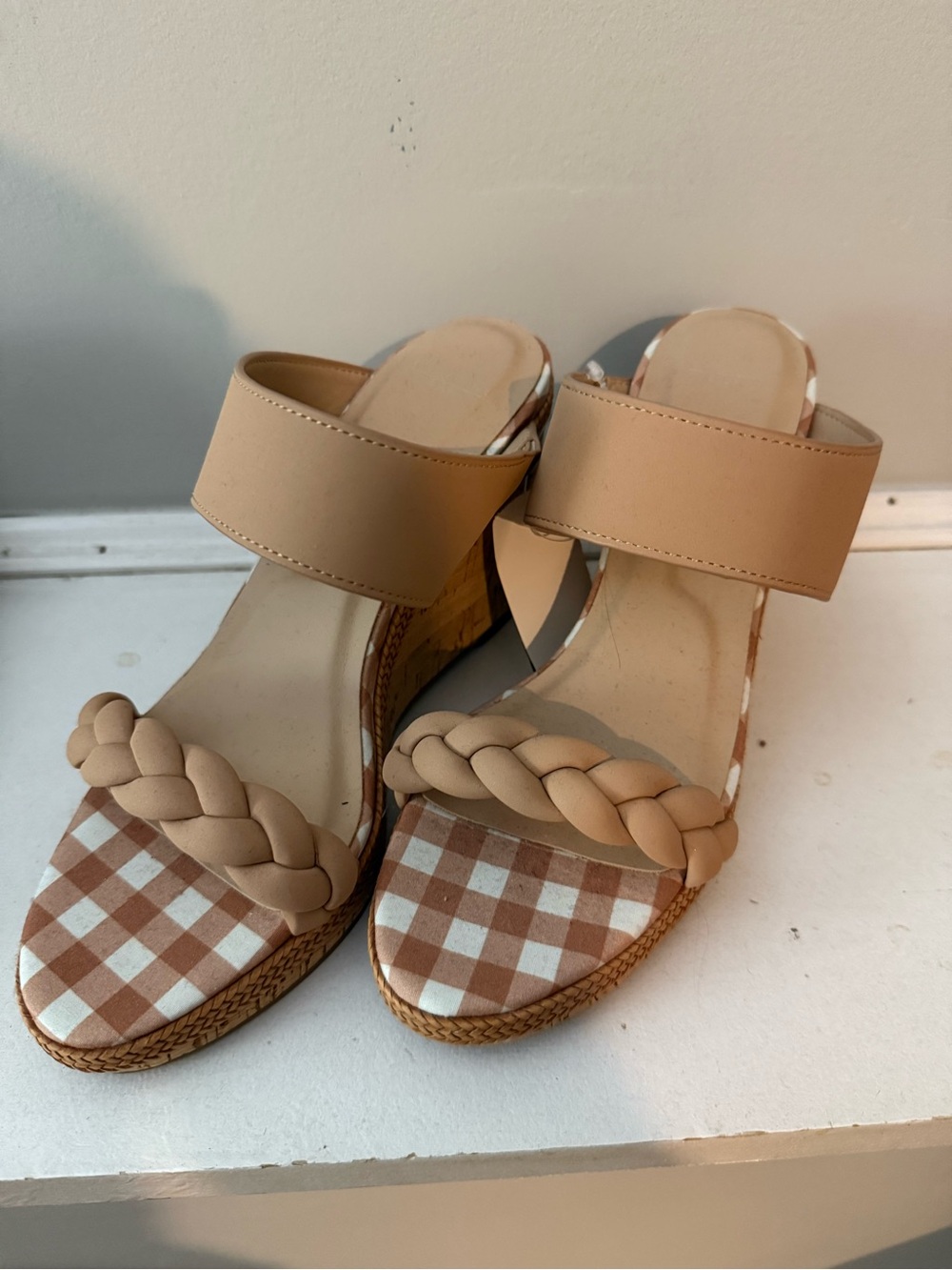 Draper James Beige Braided Strap Wedge Sandals
